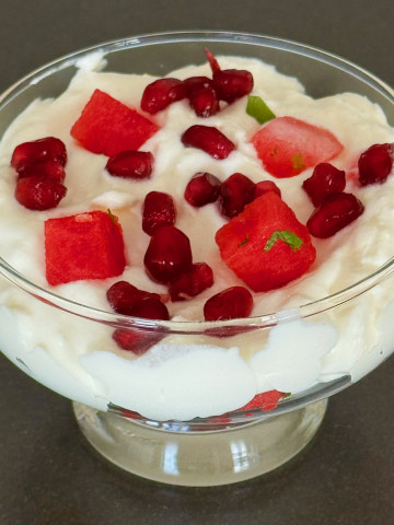 Mascarpone mousse. with watermelon and pomegranate